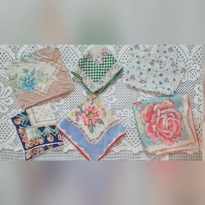 Vintage Floral Cotton Handkerchiefs Bundle - Multicolor